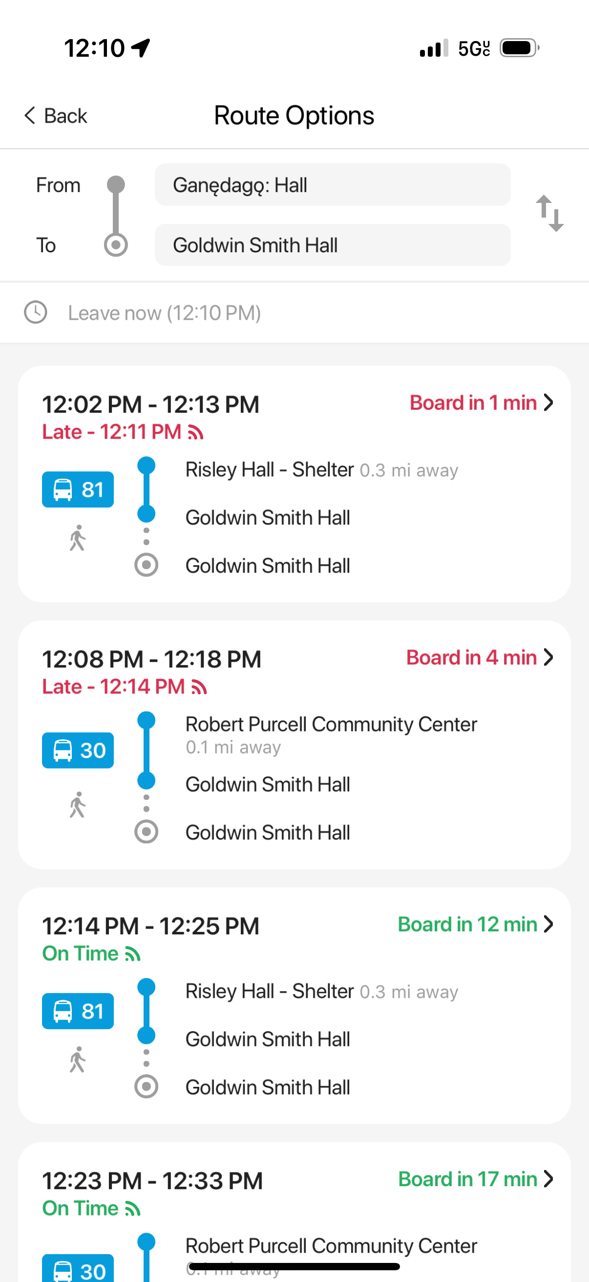 Ithaca Transit App Screenshot