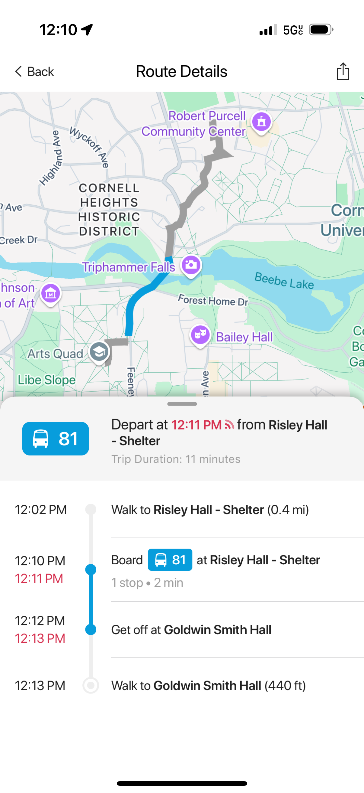 Ithaca Transit App Screenshot
