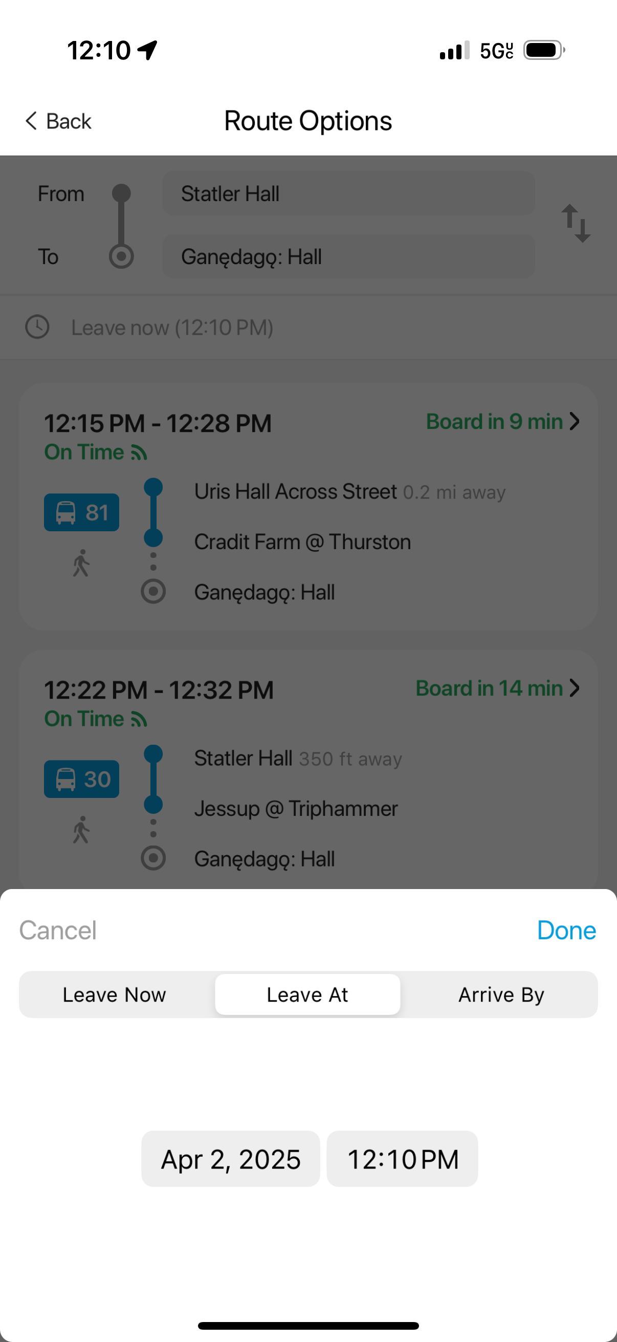 Ithaca Transit App Screenshot